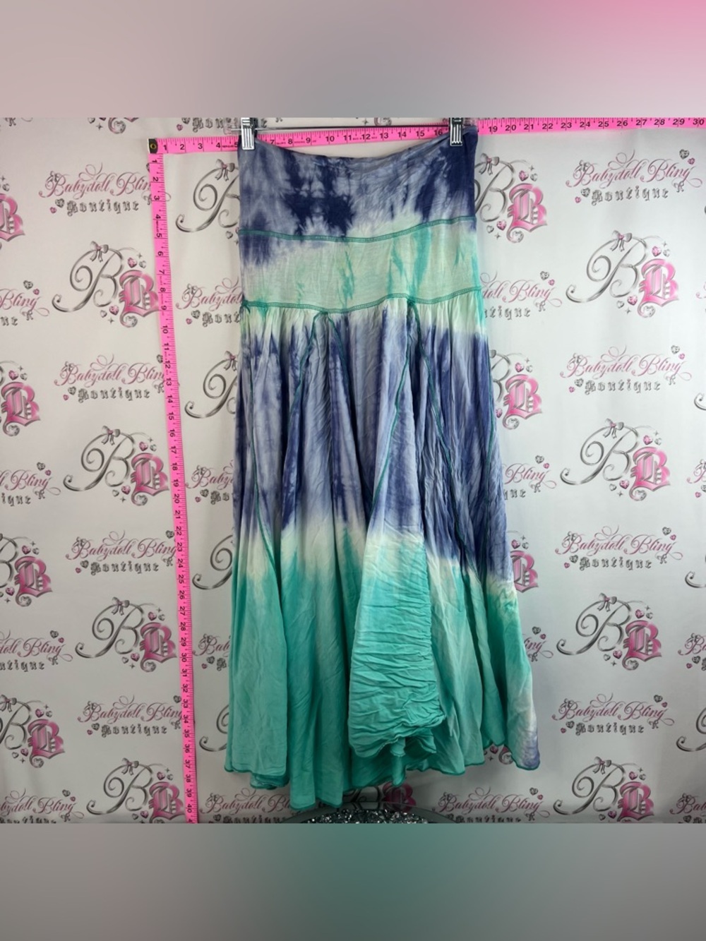 Papillon skirt or mini dress strapless Boho Tie-Dye Maxi Skirt in Teal and Navy